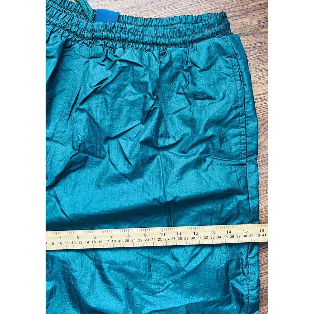 VTG First Run Teal Nylon Track Pants Mens L Windbreaker w/Inner Lining Defect - Picture 6 of 8